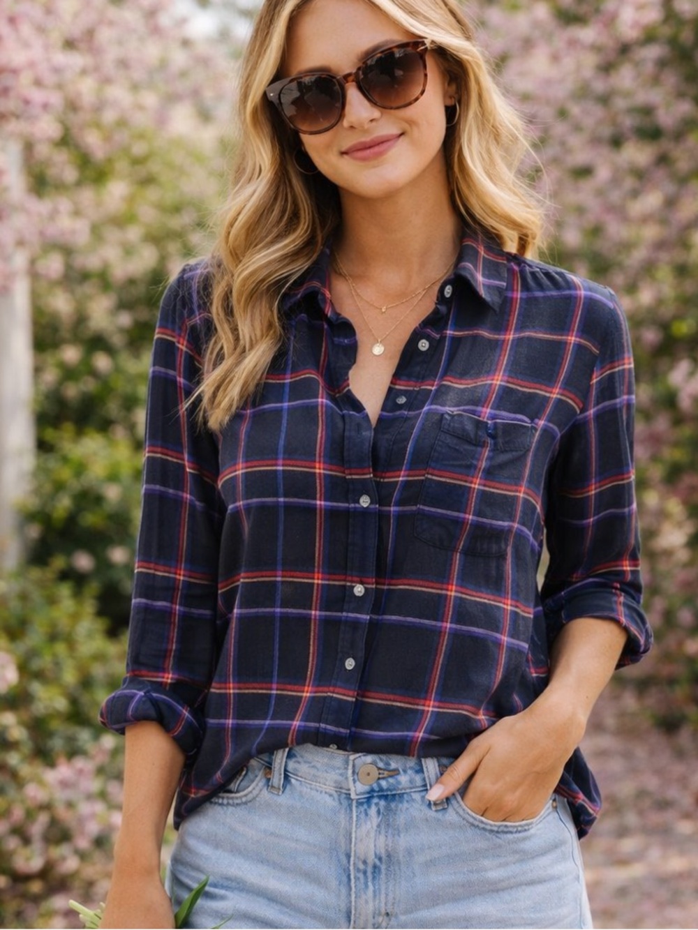 Old Navy Plaid Shirt with Red and Blue Plaid